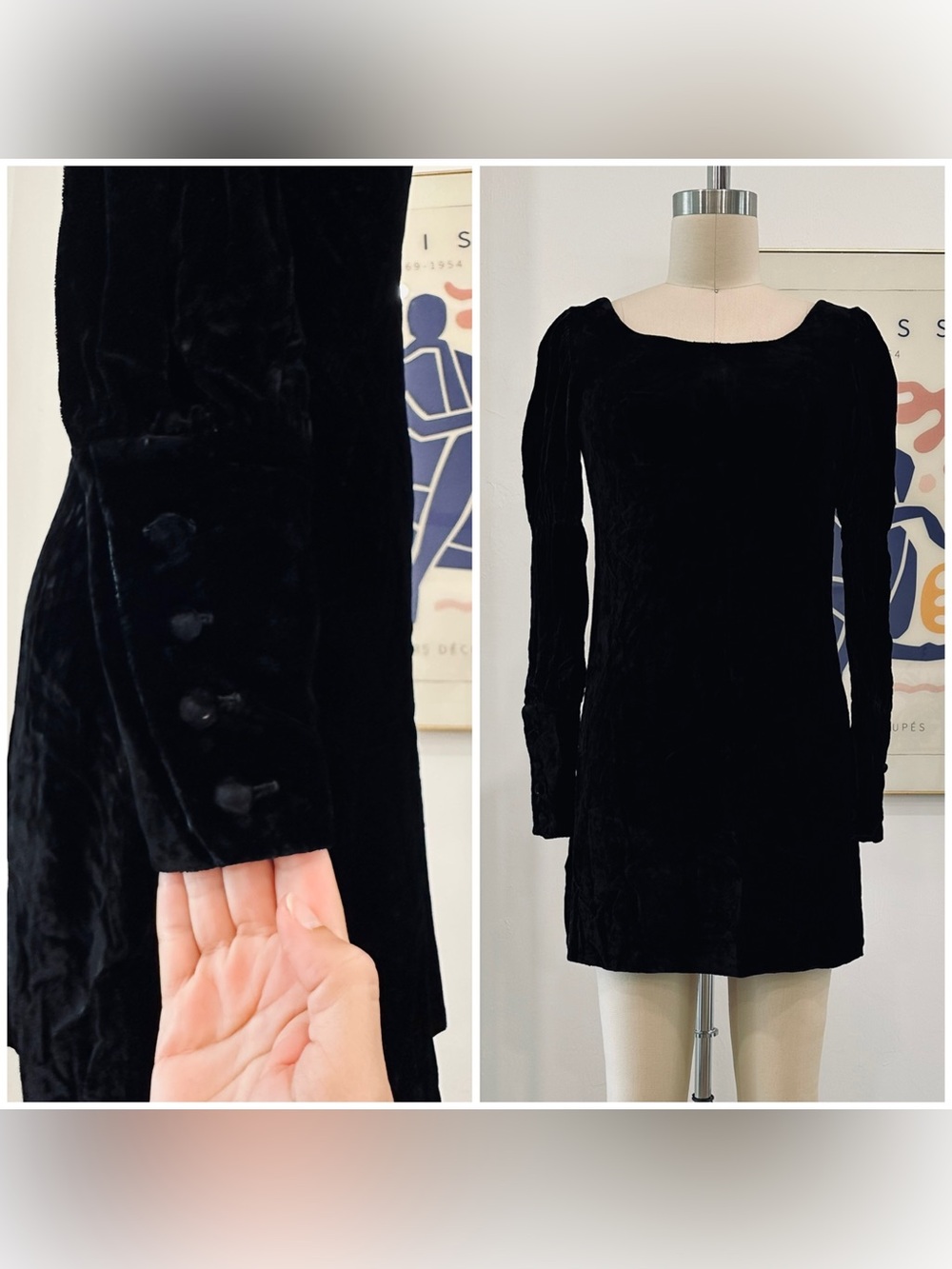 Vintage Empire Waist Velvet Long-Sleeve Mini Dress